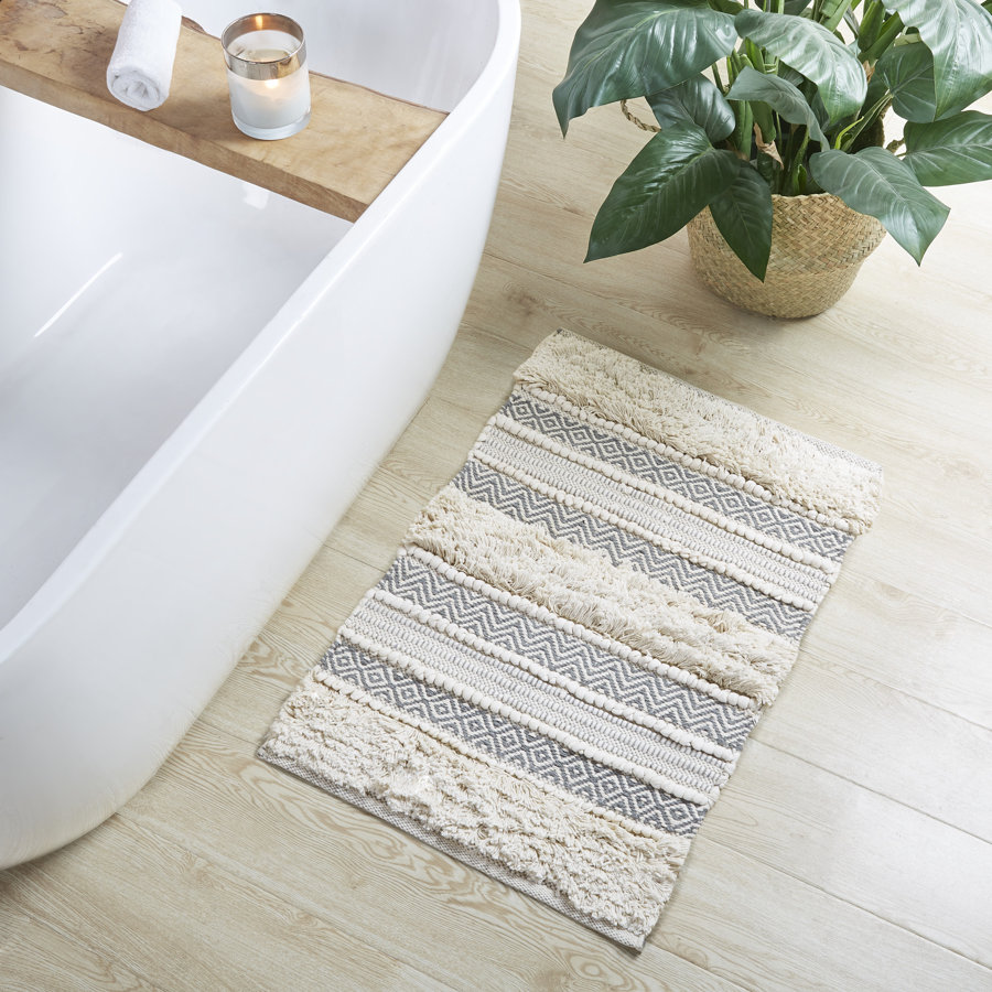 Asher Cotton Blend Bath Rug with Non-Slip Backing